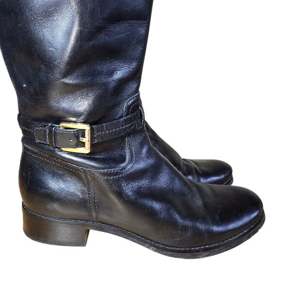 Michael Kors Womens Stockard Two Toned Riding Boots Leather Black Luggage Sz 8.5 - Picture 4 of 8